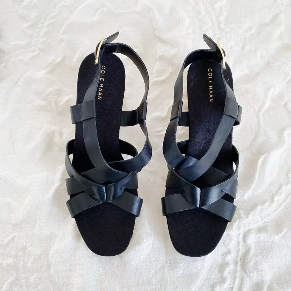 Cole Haan Crystal Leather Wedge Sandals New